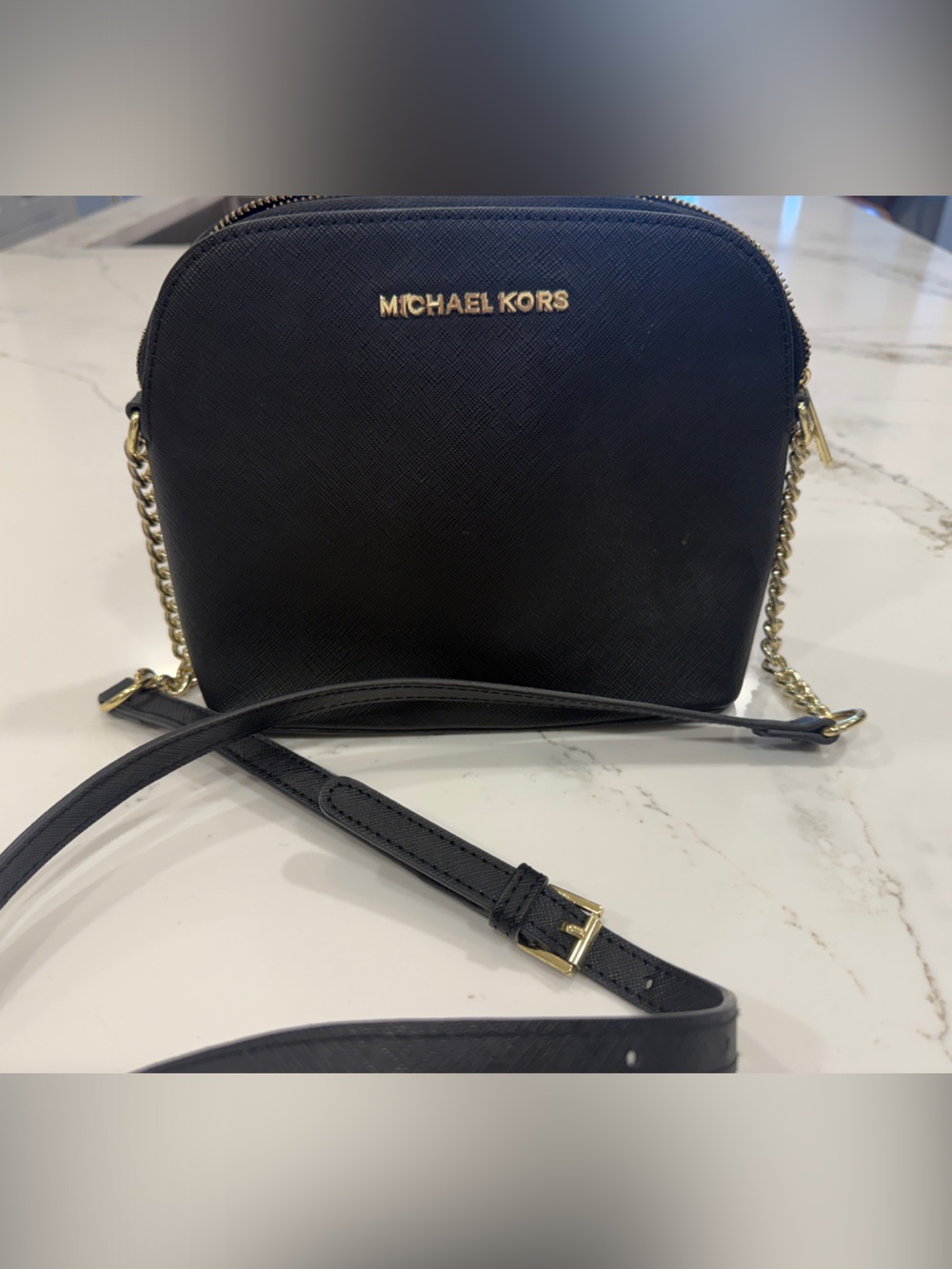 Michael Kors Black Leather Small Crossbody with Gold Hardware